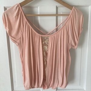 Peach blouse with lace detail